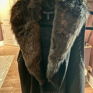 WHBM Sleeveless Sweater Vest with Removable Faux Fur Collar - Size Medium